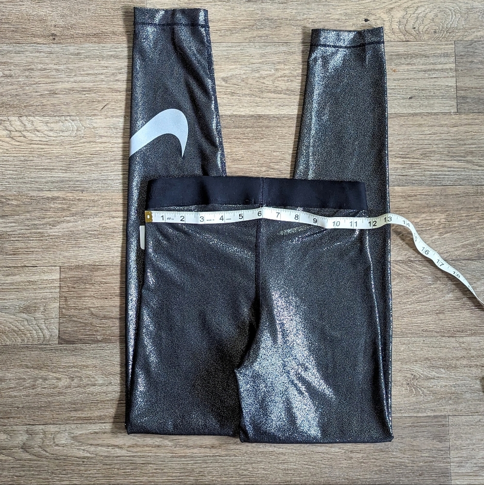 NWT Nike Pro Training Shimmer Metallic Black Silver Leggings Size Small - Picture 8 of 9
